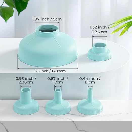 Wide Mouth Kitchen Funnel, Food Grade Plastic Cooking Canning Funnel with 4 Sizes Spouts for Filling Wide and Regular Mason Jars, Spray Dropper Oil Bottle Jug Spices Shampoo Sauce