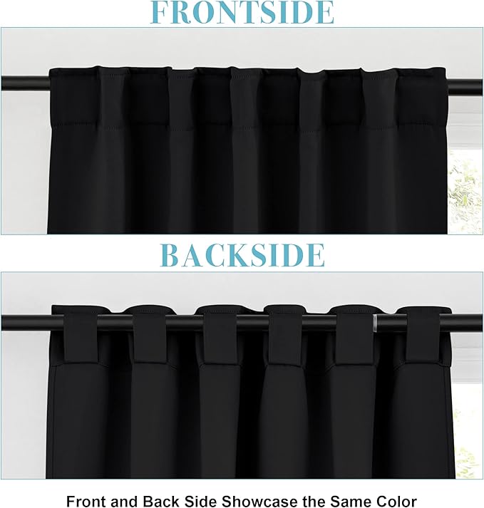 RYB HOME Blackout Curtains 80 inches Long Thermal Insulating Large Window Curtains for Living Room Bedroom Dining Home Office Backdrop, Black, W 42 x L 80 per Panel, 2 Panels