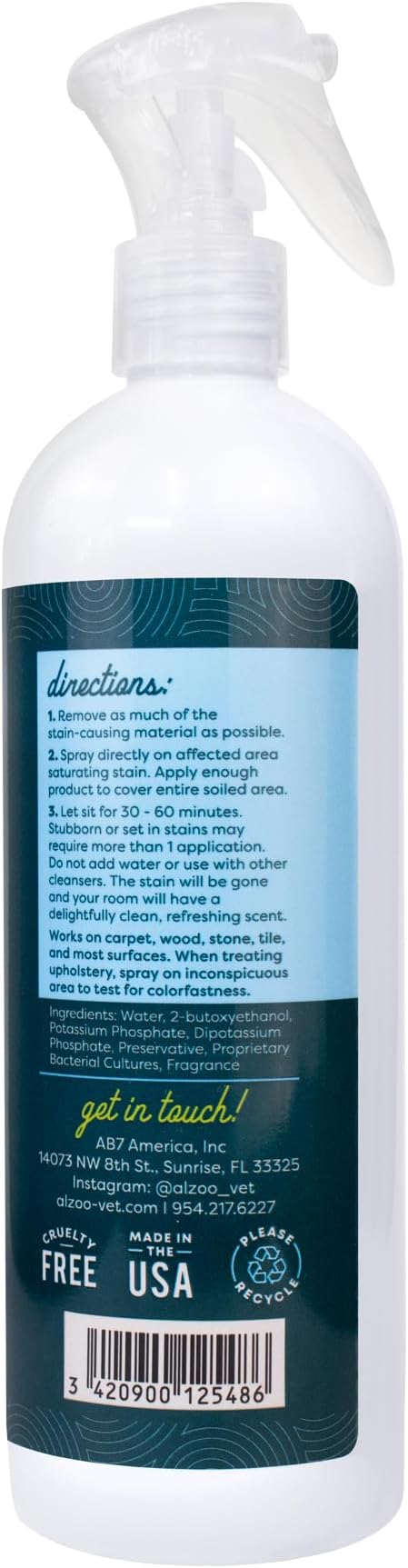 ALZOO Stain & Odor Remover, Quickly Lifts & Dissolves Pet Stains & Helps Eliminate Odors, 100% Plant-Based Active Ingredients, Citrus Vanilla Scent, 16 Fl. Oz Spray Bottle