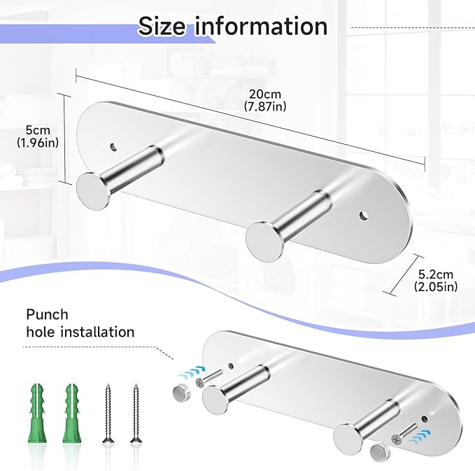 Ironing Board Holder Wall Mount,Ironing Board Hanger with Removable Hooks, Laundry Rooms Stainless Steel Ironing Boards Hook for Wall for Y or T Leg