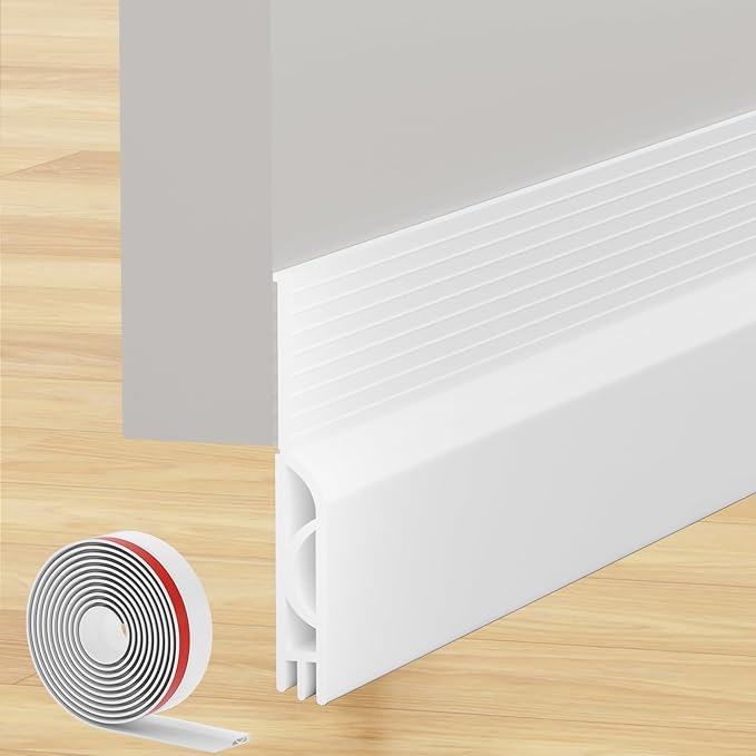 Under Door Draft Stopper, Self-Adhesive Door Sweep for Bottom of Door, Weather Stripping Doors Seal Soundproofing Insulation Strip, Doors Bottom Gap Blocker for Exterior/Interior (2M, White)