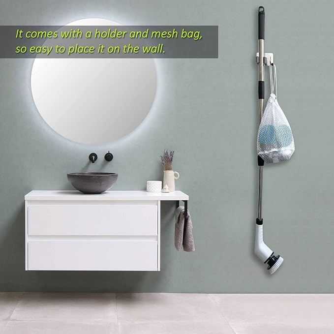 Electric Spin Scrubber, FARI Shower Cleaning Brush with 8 Replaceable Drill Brush Heads, Cordless Power Scrubber with Adjustable Handle Bathroom and Shower Cleaner