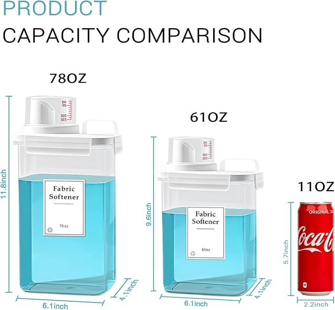 3 Pack Laundry Detergent Dispenser, 78oz Laundry Soap Dispenser, Refluxable Laundry Detergent Container, Plastic Liquid Laundry Detergent Dispenser for Laundry Room Organization with 6 Labels