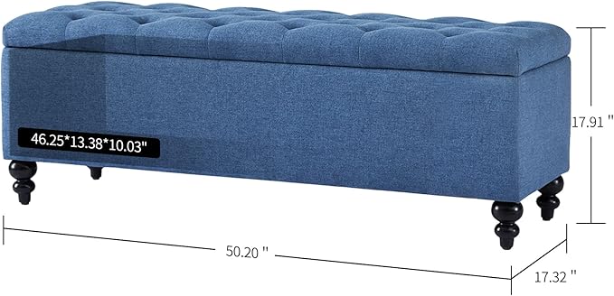 Storage Ottoman 50.2 Inches Upholstered Fabric Storage Ottoman Bench，Button Tufted Ottoman with Storage for Living Room，Bedroom End of Bed Bench Withstands 302lbs (Blue)