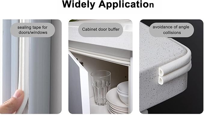 Weather Stripping Seal Strip Tape, Doors Windows Frame Self Adhesive D Type Foam Sealing Tape, 65.6Ft Rubber Soundproof Insulation Cell Foam Stripping, White