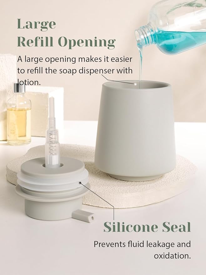 INGOFIN Ceramic Soap Dispenser -14 oz Bathroom Hand Soap Dispenser Liquid Dispenser with Pump Refillable Modern Lotion Dish Dispenser for Kitchen Matte Grey