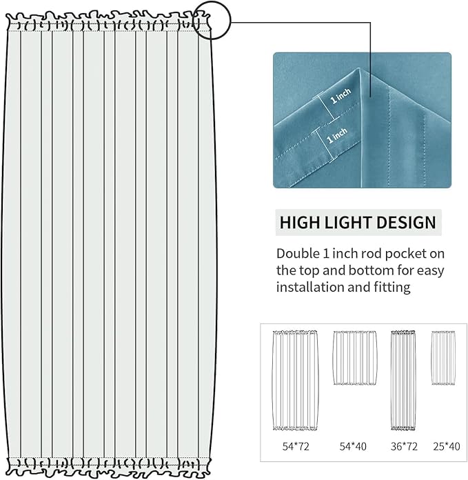 DWCN French Door Curtains – Rod Pocket Thermal Blackout Curtain for Doors with Glass Window, Kitchen and Patio Doors for Privacy, 36 X 72 Inches Long, 1 Curtain Panel with Tieback, Stone Blue