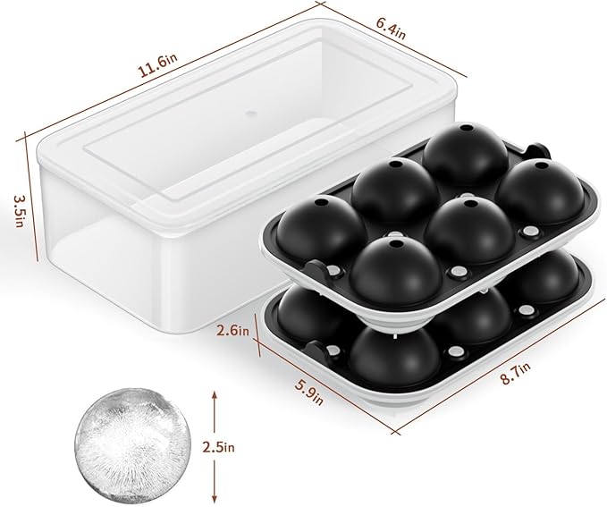 Large Ice Cube Tray for Whiskey: 2.5 Inch Silicone Ice Ball Maker - Circle Ice Cube Tray - Round Ice Sphere Maker for Old Fashioned Bourbon Whisky