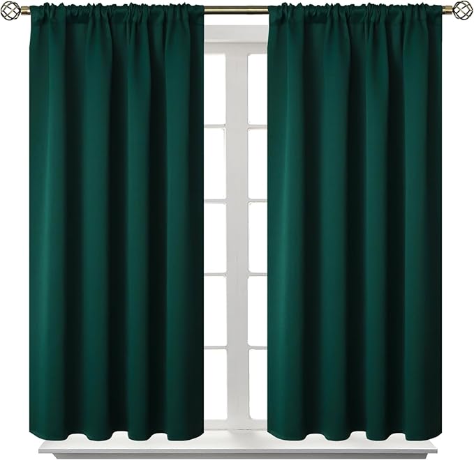 BGment Emerald Green Blackout Curtains 40 Inches Long for Bedroom Kitchen - Short Length Thermal Insulated Darpes with Rod Pocket Darkening for Bathroom Christmas, 2 Panels, 42 x 40 Inch