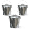 Plexon 10 Gallon Trash Can with Locking Lid Galvanized Metal Bucket for Poultry Feed Bird Seed Storage Ash Outside Garbage Can with Lid, 3 Pack