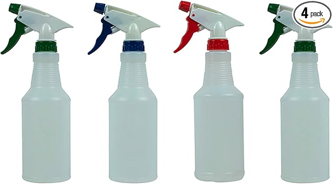 Sprayco 16oz Spray Bottle, 4 Pack – Adjustable Nozzle, Durable Plastic, All-Purpose Cleaning, Gardening & Auto Detailing, Made in USA