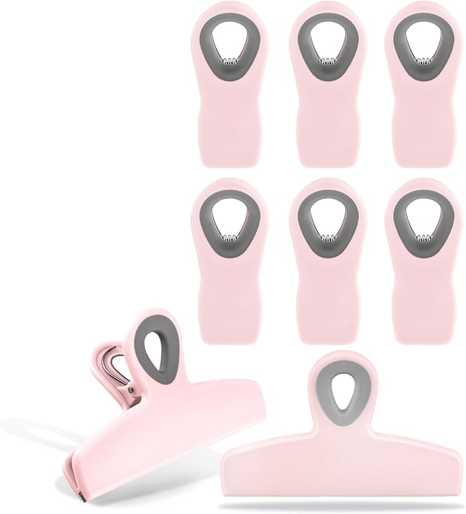 COOK WITH COLOR Bag Clips - Heavy Duty Chip Clip and Refrigerator Magnet Clips for Food Storage with Air Tight Seal Grip, Pink, Pack of 8