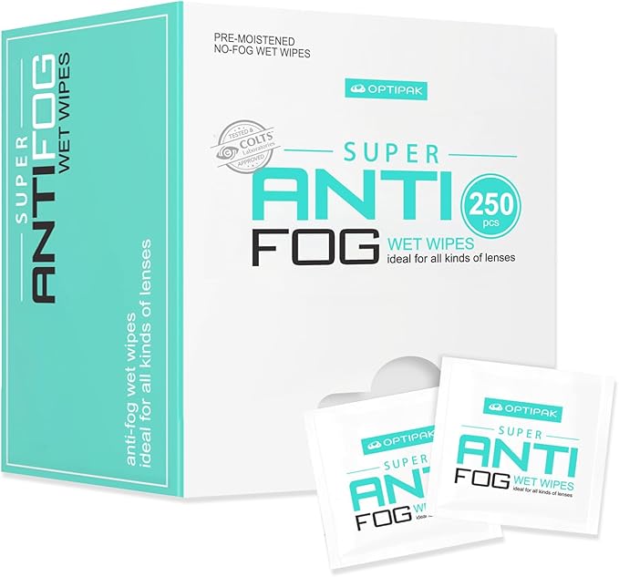 Anti Fog Wipes for Glasses, Binoculars, Face Shields, Ski Masks or Swim Goggles | Pre-Moistened Cleaning Antifog Lens Wipes for Eyeglasses and Defogger for Glasses (250 Count)