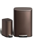 Garvee 13 Gal (50L) and 2.6 Gal (10L) Metal Trash Can Combo Set, Rustproof Garbage Can with Lid, Step-on Trash Bin with Inner Bucket, Rear Handle, Brown