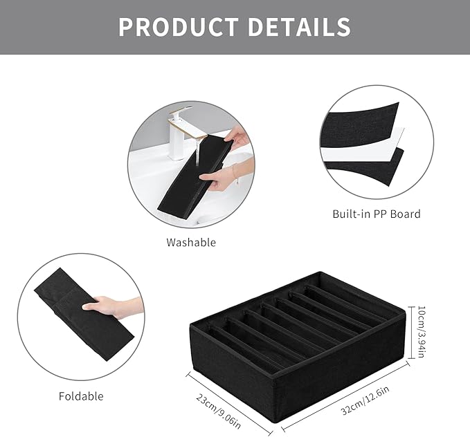 Qozary 4 Pack Drawer Organizers for Clothing, 8 Grids Foldable Closet Organizers and Storage Bins for Bedroom, Dresser Organizer Boxes for Thin T-shirts, Tank Tops