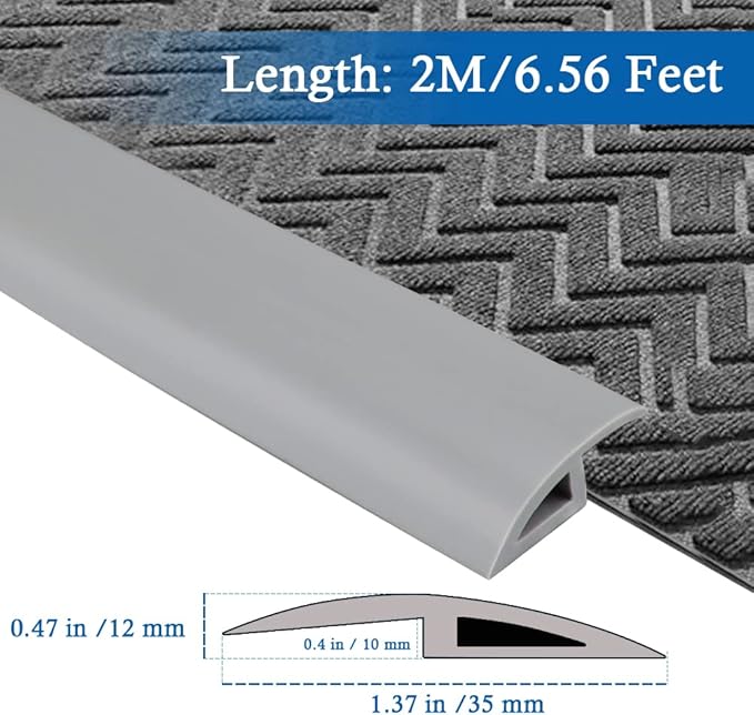 Floor Transition Strip Self Adhesive Carpet & Flooring Transitions Edging Trim Strip PVC Threshold Transitions Suitable for Threshold Height Less Than 10mm (6.56Ft, Gray)