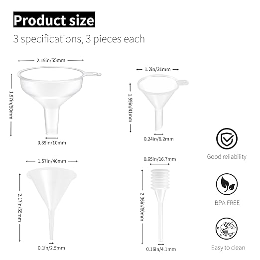 9 Pack Small Funnel Kit 3 Sizes w/Droppers for Kitchen Bottles, Essential Oils, Capsules & Pet Souvenirs