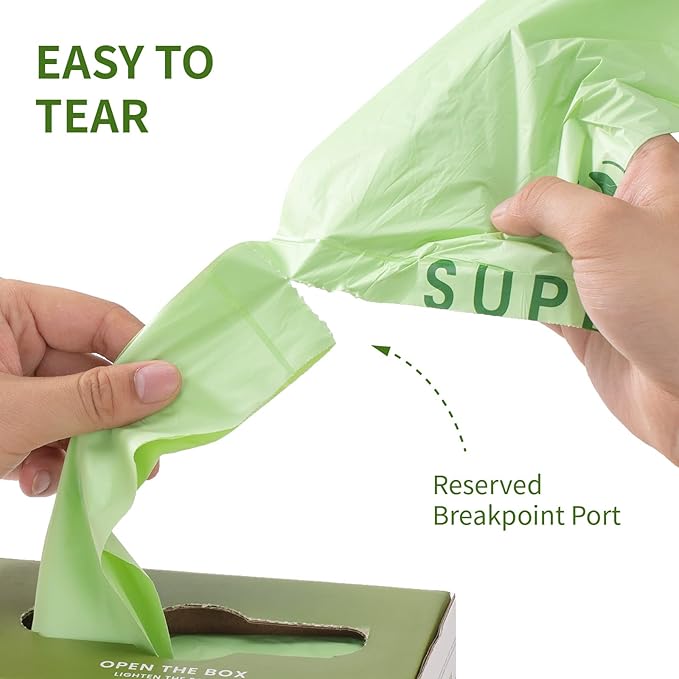 SUPERBIO 1.6 Gallon Handle Tie Compostable Food Scrap Bags For Counter Top Compost Bin, Small Compost Bags, 50 Count, 6 Liter, BPI & OK compost INDUSTRIAL Certified