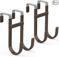 FYY Over The Door Hooks - 2 Pack Heavy Duty Dual-Hook Organizer Hanger with Non-Slip Rubber for Towels, Clothes, Hats & Bags Use in Bathroom, Bedroom, Kitchen - Fits Interior Doors Up to 1 3/8" Brown