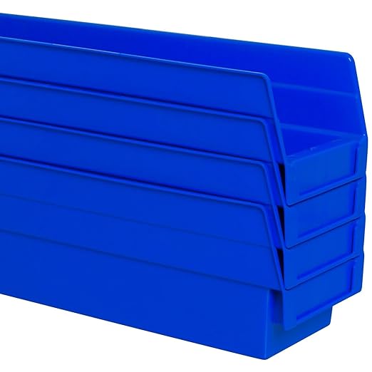 Akro-Mils 30120 Plastic Shelf Bins, Heavy Duty Storage Bins for Garage, Closet, and Drawer Organization, 12-Inch x 4-Inch x 4-Inch, Blue, 24-Pack