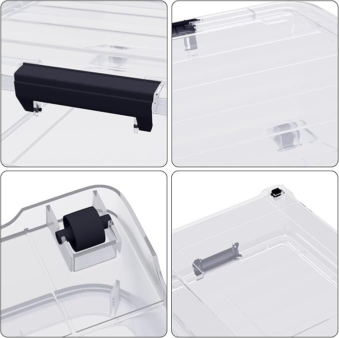 4-Pack 25L Plastic Under Bed Storage Organizer Bin Container with Latch Lids and Wheels, Clothes Storage Box Rolling Underbed, Clear