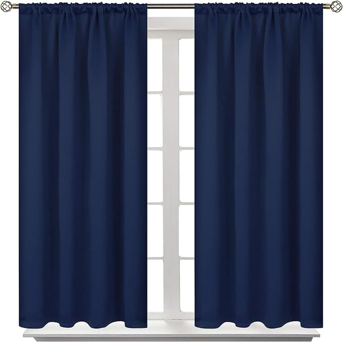 BGment Navy Blue Blackout Curtains 40 Inches Length for Bedroom - Short Thermal Insulated Drapes with Rod Pocket for Kitchen Cafe Bathroom Window Darkening Privacy, 42 x 40 Inch, 2 Panels