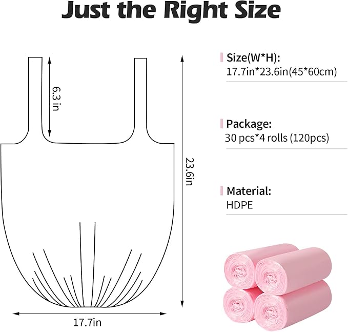 2-4 Gallon Portable Trash Bags,120 Counts Thicken portable Small Garbage Bags for Office, Kitchen,Bedroom Trash Can,Strong Trash Bags（Pink）
