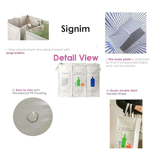 216 Separate Recycling Waste Bin Bags for Kitchen Home Recycle Garbage Trash Sorting Bins Organizer Waterproof Baskets Compartment Container, White (Set of 3 Pack)