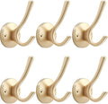 Gold Wall Hooks, 6 Pack Coat Robe Hook Heavy Duty Metal Double Bath Hook Wall Mounted, Hand Towel Hooks for Cubicle Bathroom Kitchen Closet Garage