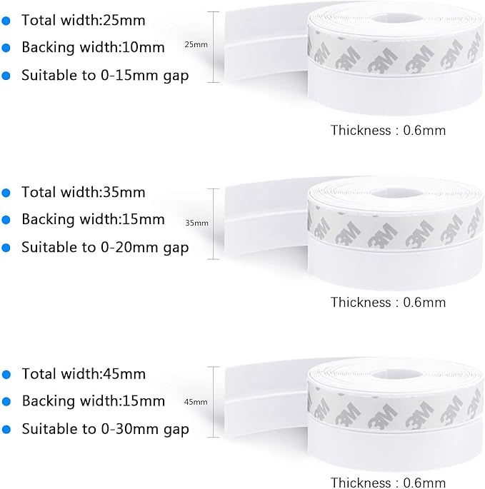TAROSE Weather Stripping, Silicone Door Seal Strip Door, Window, Transparent 16 Feet Long, White (Width 25mm)