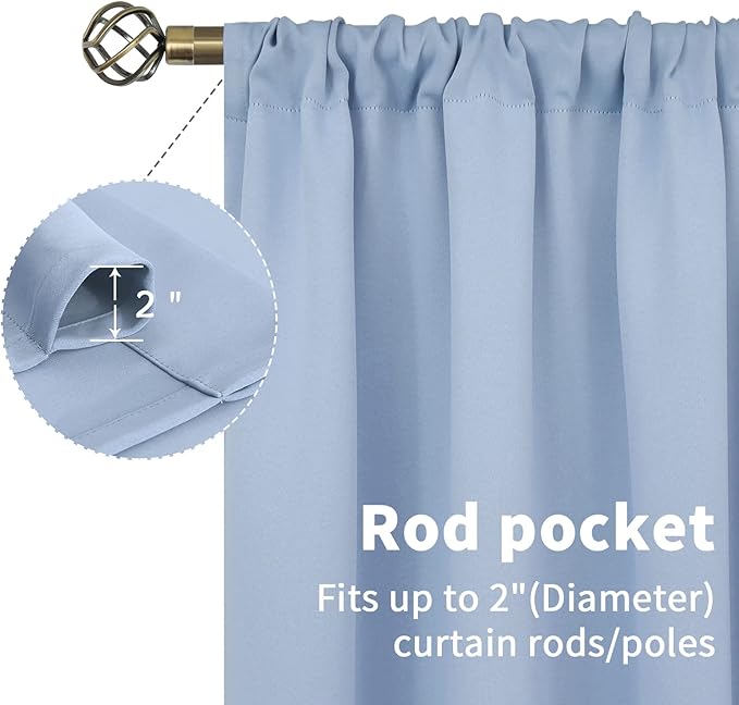 BGment Baby Blue Room Darkening Curtains for Bedroom Kitchen Window 40 Inches Long - Thermal Insulated Short Drapes Privacy for Nursery Kids Cafe Bathroom, 42 x 40 Inch, 2 Panels