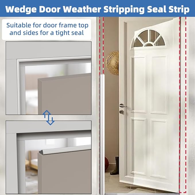 Wedge-Shape Window Weather Stripping Door Frame Seal Strip 118” White,Upgrade Black Foam,Soundproofing,Draft Stopper,Winter Insulation,Noise Blocker, Gap Filler for Exterior Front Door Side