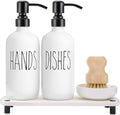 MOMEEMO White Soap Dispenser Set Comes with Stainless Steel Pumps, Instant Dry Tray, and Dish Scrub Brush, Suitable for Kitchen Accessories and Farmhouse Decor. (White)