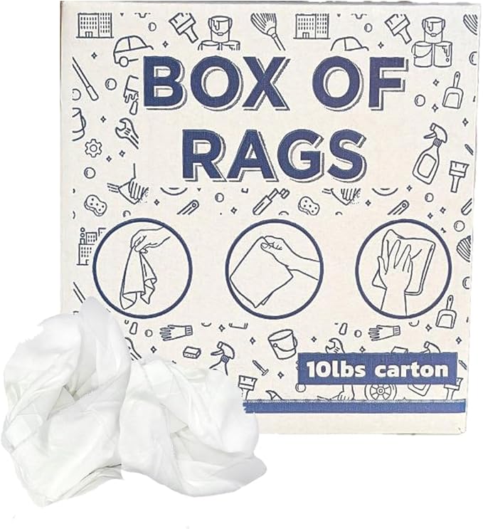 Recycled White Sheeting Cleaning Rags (10 lbs. Box) – Lint Free White Cotton Cloths for Manufacturing | Automotive | Janitorial | Shop Rags Bulk - Multipurpose