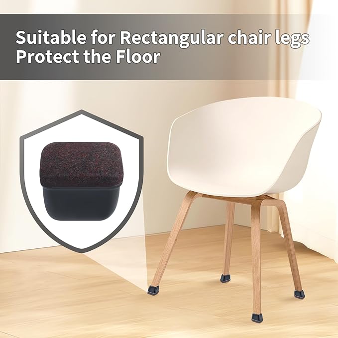 Ezprotekt 24 Pcs Rectangle Felt Chair Leg Floor Protectors for Hardwood Floors, Rectangle Silicone Furniture Pads Caps Covers for Chair Desk Table (Fit W :0.6-0.8", L: 0.9-1.3", Black)