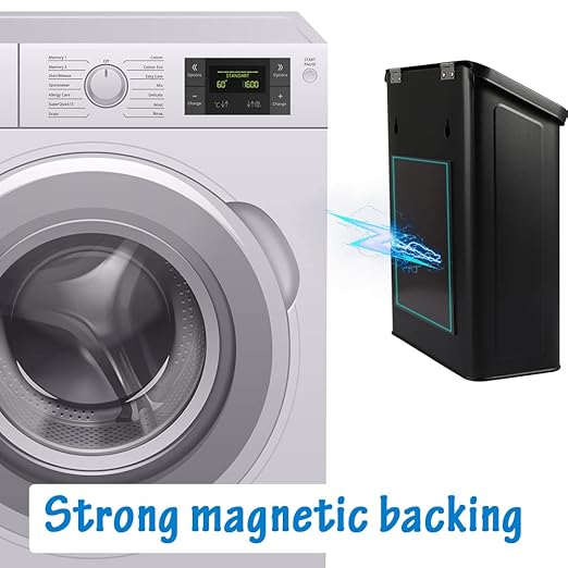 Picowe Magnetic Laundry Storage, Large Metal Lint Holder Bin with Lid for Laundry Room, Space-Saving Trash Container Hanging on Dryer, Washer or Wall Mount Trash Bin (Black)