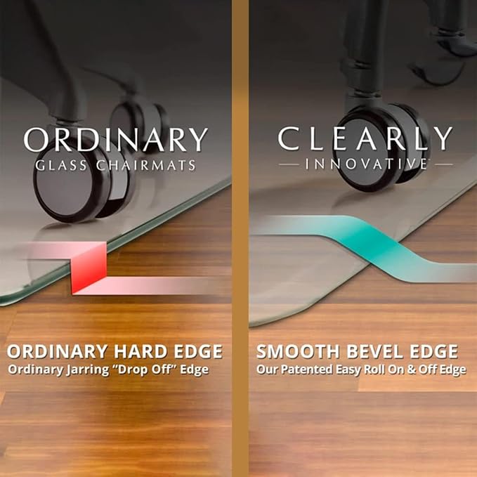 Exclusive Beveled Edge Glass Chair Mat for a Smooth Glide and Easy Roll On/Off by Clearly Innovative, Ultimate Office Chair Mat for Carpet or Hardwood Floor, 36x46