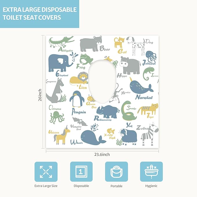Blissful Diary 30 Pcs Toilet Seat Covers Disposable for Toddlers & Adults, Extra Large Waterproof, Portable Package for Travel, Kids Potty Training