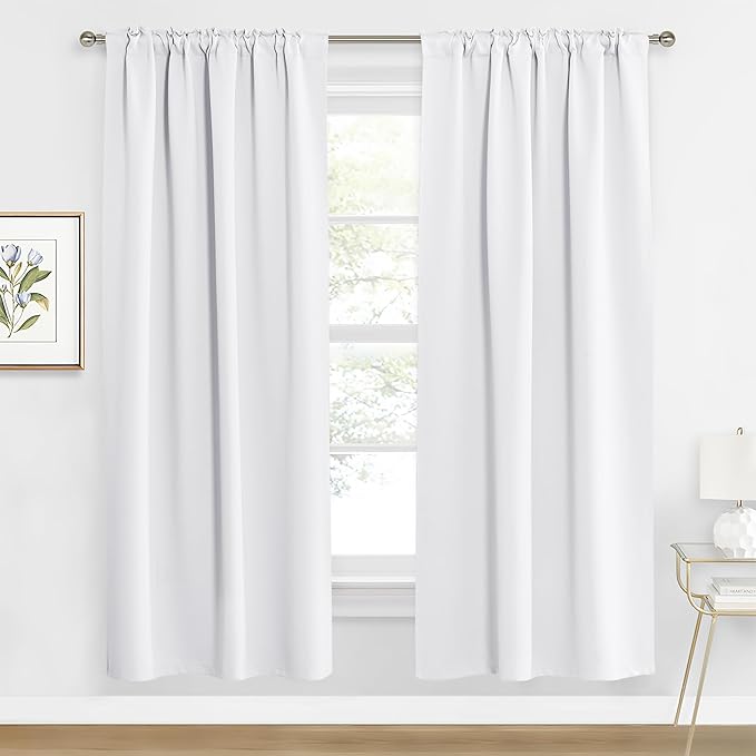 RYB HOME Blackout Curtains for Living Room, Back Tab & Rod Pocket Top Insulating Window Decor for Bedroom Dining Sliding Glass Door Home Office, W 62 x L 84, Pure White, 2 Panels