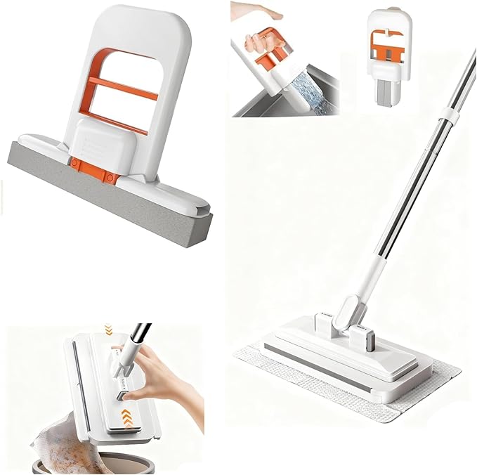 2025 New Disposable Dust Mop with a Mini Foldable Desktop Mop, Multi Surface Cleaning Flat Dust Mop for Dry Wet Disposable Pads for Kitchen Wall Bathroom Toilet Corners (Mini Mop Set)