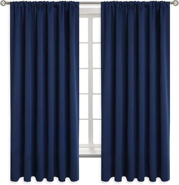 BGment Rod Pocket Blackout Curtains for Bedroom - Thermal Insulated 70 Inches Width Room Darkening Curtain for Living Room, 70 x 63 Inch, 2 Panels, Navy Blue
