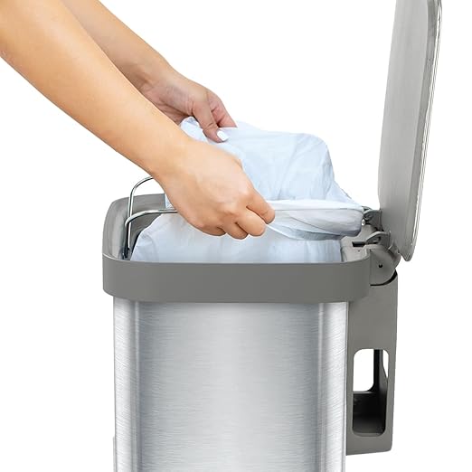 Glad Stainless Steel Step Trash Can, Series 2 with Clorox Protection - Large Metal Kitchen Garbage Bin with Soft Close Lid, Foot Pedal and Waste Bag Roll Holder, 13 Gallon