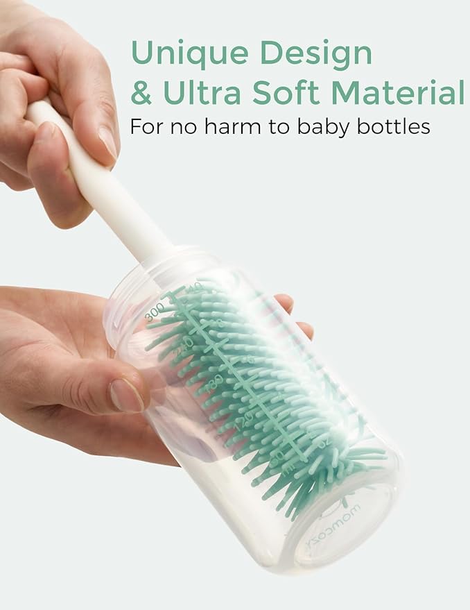 Momcozy Baby Bottle Brush Set, Cleaner Kit with Silicone Nipple Straw Brush, Soap Dispenser, Drying Rack - 7 in 1 Bottle Cleaning Tool for Home and Travel, Pink