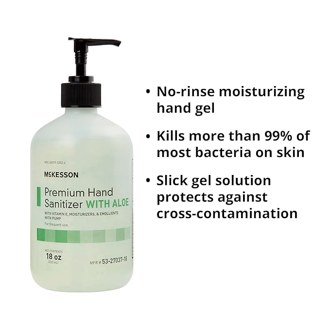 McKesson Hand Sanitizer with Aloe, 18 oz Pump Bottle [Pack of 3] - 70% Ethyl Alcohol, Spring Water Scent, No-Rinse Sanitizing Gel with Vitamin E and Moisturizers, Medical-Grade