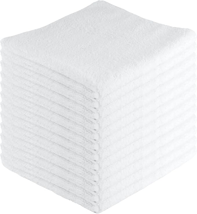 Microfiber Cleaning Cloths,12 Pack, 16"x16", All-Purpose, Softer, Highly Absorbent, Lint-Free, Reusable, Washable Pro Towels, White, for House, Kitchen, Bathroom, Car, Office