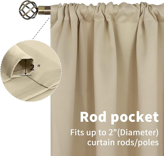 BGment Beige Room Darkening Curtains 84 Inches Length - Rod Pocket Thermal Insulated Blackout Curtain Drapes for Bedroom Living Room, 42 x 84 Inch, 2 Panels, Beige