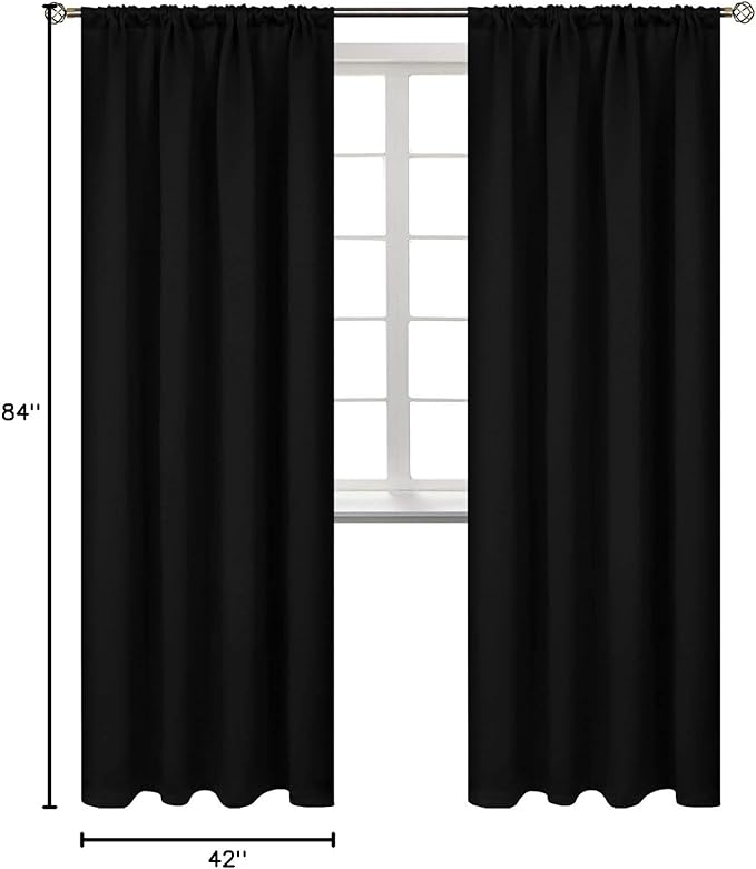 BGment Thermal Insulated Blackout Curtains 84 Inches Long for Bedroom - Rod Pocket Room Darkening Curtain for Living Room, 42 x 84 Inch, 2 Panels, Black