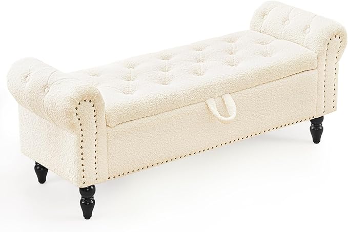 Furnimart Storage Ottoman Bench for Queen Size Bed, Faux Fur Upholstered Storage Bench Accent Bench with Rolled Arms for Bedroom,Living Room, Entryway, 2.5Cubic Feet