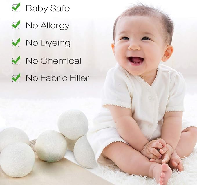 Raffaelo Wool Ball, Wool Dryer Balls XL Premium Reusable Natural Fabric Softener Pet Fur Hair Remover - Set of 6PCS (White)