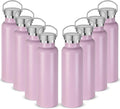 Neihepal 20 oz Insulated Water Bottles Bulk 8 Pack,Stainless Steel Double Wall Sport Bottle with Lid of Handle,Metal Reusable Flask with Cup Cap for School,Hikers,Gift (Pink,Set of 8)